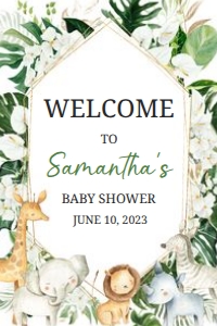 286 Floral Tropical Safari Animals Baby Shower Welcome Sign 20x30: 286 Floral Tropical Safari Animals Baby Shower Welcome Sign