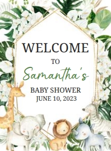 286 Floral Tropical Safari Animals Baby Shower Welcome Sign 11x15: 286 Floral Tropical Safari Animals Baby Shower Welcome Sign