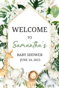 286 Floral Tropical Safari Animals Baby Shower Welcome Sign 24x36: 286 Floral Tropical Safari Animals Baby Shower Welcome Sign