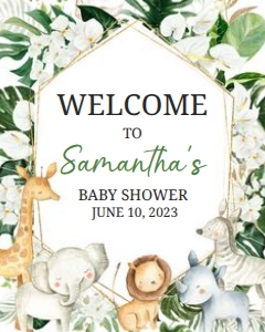 286 Floral Tropical Safari Animals Baby Shower Welcome Sign 16x20: 286 Floral Tropical Safari Animals Baby Shower Welcome Sign
