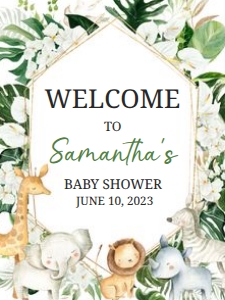 286 Floral Tropical Safari Baby Animals Shower Welcome Sign 18x24: 286 Floral Tropical Safari Animals Baby Shower Welcome Sign