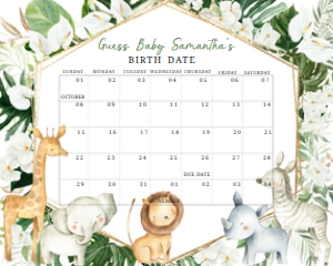 286 Floral Tropical Safari Animals Baby Shower Calendar 10x8: 286 Floral Tropical Safari Animals Baby Shower Calendar