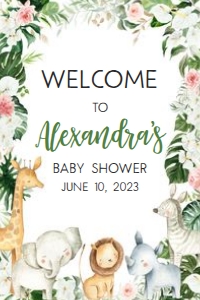 291 Floral Safari Baby Shower Welcome Sign 20x30: 291 Floral Safari Baby Shower Welcome Sign