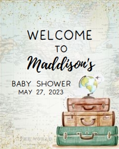 285 Travel Around the World Baby Shower Welcome Sign 16x20: 285 Travel Around the World Baby Shower Welcome Sign