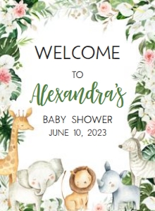 291 Floral Safari Baby Shower Welcome Sign 11x15: 291 Floral Safari Baby Shower Welcome Sign
