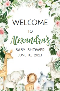 291 Floral Safari Baby Shower Welcome Sign 24x36: 291 Floral Safari Baby Shower Welcome Sign