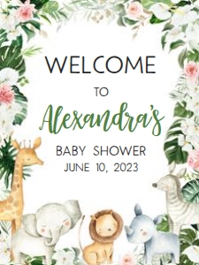 291 Floral Safari Baby Shower Welcome Sign 18x24: 291 Floral Safari Baby Shower Welcome Sign