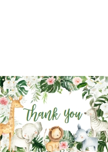 291 Floral Safari Animals Baby Shower Thank You Card: 291 Floral Safari Baby Shower Invitation Set