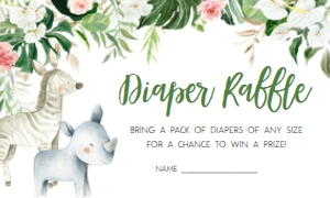 291 Floral Safari Animals Baby Shower Diaper Raffle: 291 Floral Safari Baby Shower Invitation Set