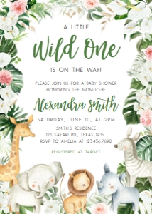 291 Floral Safari Animals Baby Shower Invitation: 291 Floral Safari Baby Shower Invitation Set