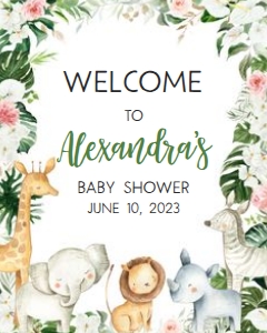 291 Floral Safari Baby Shower Welcome Sign 16x20: 291 Floral Safari Baby Shower Welcome Sign