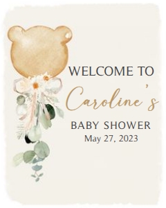 292 Brown Bear Balloon Baby Shower Welcome Sign 16x20: 292 Brown Bear Balloon Baby Shower Welcome Sign
