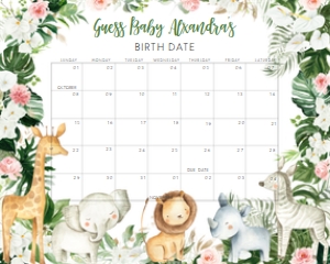 291 Floral Safari Baby Shower Calendar 10x8: 291 Floral Safari Baby Shower Calendar