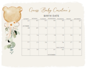 292 Brown Bear Balloon Baby Shower Calendar 10x8: 292 Brown Bear Balloon Baby Shower Calendar