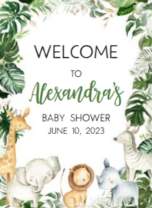 297 Tropical Safari Baby Shower Welcome Sign 11x15: 297 Tropical Safari Baby Shower Welcome Sign