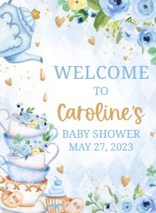 298 Blue Vintage Tea Party Baby Shower Welcome Sign design preview