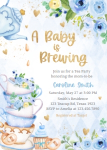 298 Blue Vintage Tea Party Baby Shower Invitation: 298 Blue Vintage Tea Party Baby Shower Invitation