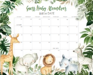 297 Tropical Safari Baby Shower Calendar 20x16: 297 Tropical Safari Baby Shower Calendar