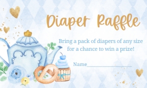 298 Blue Vintage Tea Part Baby Shower Diaper Raffle: 298 Blue Vintage Tea Party Baby Shower Invitation Set