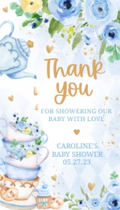 298 Blue Vintage Tea Party Baby Shower Favor Tag design preview