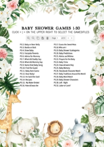 291 Floral Safari Animals Baby Shower Games Bundle 2: 291 Floral Safari Baby Shower Games