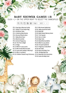 291 Floral Safari Animals Baby Shower Games Bundle 1: 291 Floral Safari Baby Shower Games