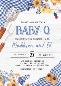 304 Navy Blue Barbeque Baby Shower Invitation: 304 Navy Blue Barbeque Baby Shower Invitation Set