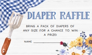 304 Navy Blue Barbeque Baby Shower Diaper Raffle: 304 Navy Blue Barbeque Baby Shower Invitation Set