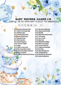 298 Blue Vintage Tea Party Baby Shower Games design preview
