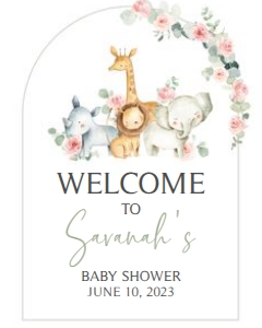 307 Pink Floral Safari Baby Shower Welcome Sign 16x20: 307 Pink Floral Safari Baby Shower Welcome Sign