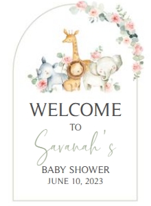 307 Pink Floral Safari Baby Shower Welcome Sign 11x15: 307 Pink Floral Safari Baby Shower Welcome Sign