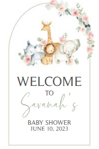 307 Pink Floral Safari Baby Shower Welcome Sign 20x30: 307 Pink Floral Safari Baby Shower Welcome Sign