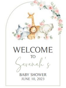 307 Pink Floral Safari Baby Shower Welcome Sign 18x24: 307 Pink Floral Safari Baby Shower Welcome Sign