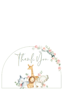 307 Pink Floral Safari Baby Shower Thank You Card: 307 Pink Floral Safari Baby Shower Invitation Set