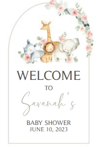 307 Pink Floral Safari Baby Shower Welcome Sign 24x36: 307 Pink Floral Safari Baby Shower Welcome Sign