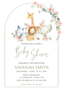 307 Pink Floral Safari Baby Shower Invitation: 307 Pink Floral Safari Baby Shower Invitation