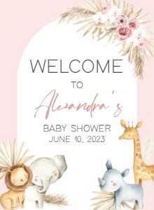 309 Pink Boho Safari Baby Shower Welcome Sign 11x15: 309 Pink Boho Safari Baby Shower Welcome Sign