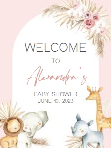 309 Pink Boho Safari Baby Shower Welcome Sign 18x24: 309 Pink Boho Safari Baby Shower Welcome Sign