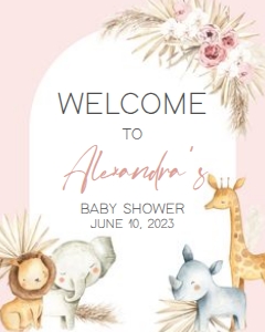 309 Pink Boho Safari Baby Shower Welcome Sign 16x20: 309 Pink Boho Safari Baby Shower Welcome Sign