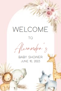 309 Pink Boho Safari Baby Shower Welcome Sign 24x36: 309 Pink Boho Safari Baby Shower Welcome Sign