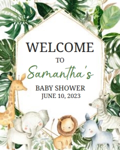 311 Tropical Safari Animals Baby Shower Welcome Sign 16x20: 311 Tropical Safari Animals Baby Shower Welcome Sign
