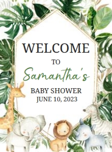 311 Tropical Safari Animals Baby Shower Welcome Sign 11x15: 311 Tropical Safari Animals Baby Shower Welcome Sign