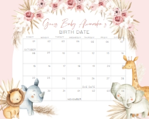 309 Pink Boho Safari Baby Shower Calendar 20x16: 309 Pink Boho Safari Baby Shower Calendar