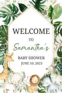 311 Tropical Safari Animals Baby Shower Welcome Sign 24x36: 311 Tropical Safari Animals Baby Shower Welcome Sign