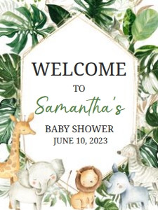 311 Tropical Safari Animals Baby Shower Welcome Sign 18x24: 311 Tropical Safari Animals Baby Shower Welcome Sign