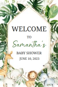 311 Tropical Safari Animals Baby Shower Welcome Sign 20x30: 311 Tropical Safari Animals Baby Shower Welcome Sign