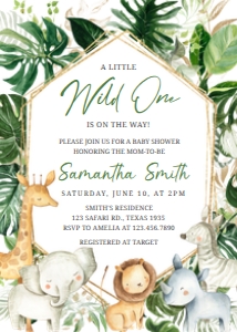 311 Tropical Safari Animals Baby Shower Invitation: 311 Tropical Safari Animals Baby Shower Invitation Set