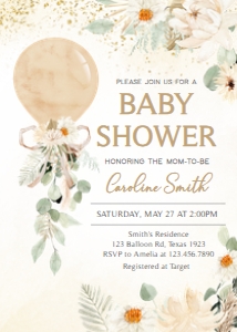310 Boho Balloon Baby Shower Invitation: 310 Boho Balloon Baby Shower Invitation Set