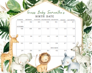 311 Tropical Safari Animals Baby Shower Calendar 10x8: 311 Tropical Safari Animals Baby Shower Calendar