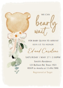 292 Brown Bear Balloon Baby Shower Invitation 1: 292 Brown Bear Balloon Baby Shower Invitation 1
